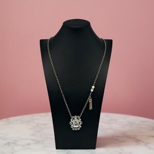 Vintage Y2K Juicy Couture Clear Crystal Gold Pendant Necklace – 34” | Crown Logo